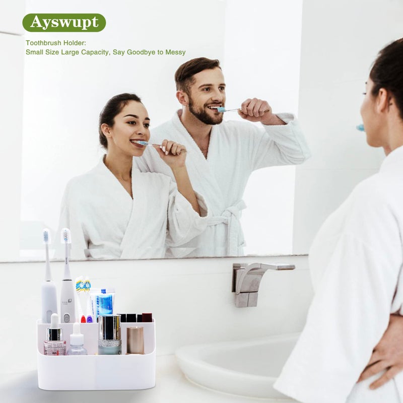 Ayswupt Electric Toothbrush Holders for Bathrooms White Tooth Brushing Holder Kids Toothpaste Holder with Dividers Bathroom Countertop Organizer Tooth Brush Storage Caddy for Sink Vanity Office - Image 4
